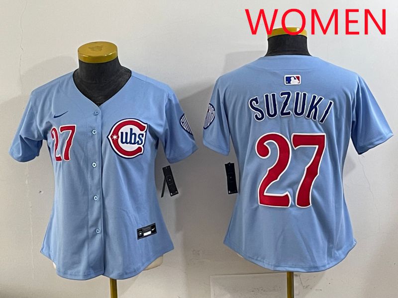 Women 2025 Chicago Cubs #27 Suzuki Light Blue Game Nike MLB Jersey style 1